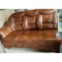 Кожаный угловой диван Фатима (3 мест.+шезлонг) коричневый, слоновая кость, угол правый