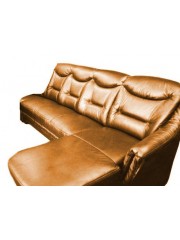 Кожаный угловой диван Фатима (3 мест.+шезлонг) коричневый, слоновая кость