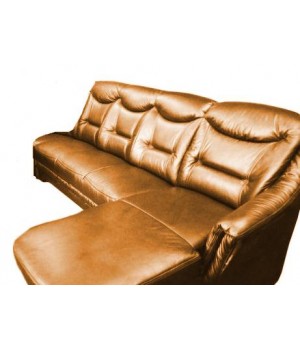 Кожаный угловой диван Фатима (3 мест.+шезлонг) коричневый, слоновая кость