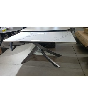 Стол ESTEBIO 160 GLOSS STATUARIO WHITE SOLID CERAMIC / Серый металлик