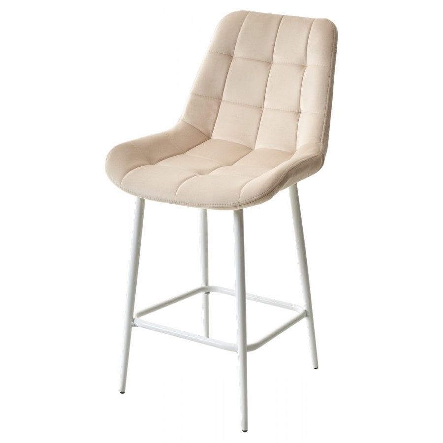 Полубарный стул ХОФМАН, цвет H-06 Бежевый, велюр / белый каркас H=63cm